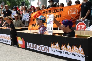‘Stop Adani’ activists protest outside Pacific National and Aurizon’s head offices
