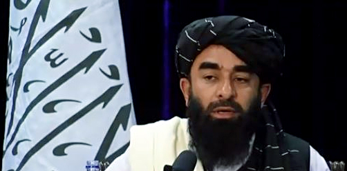Taliban spokesperson Zabihullah Mujahid speaks at news conference